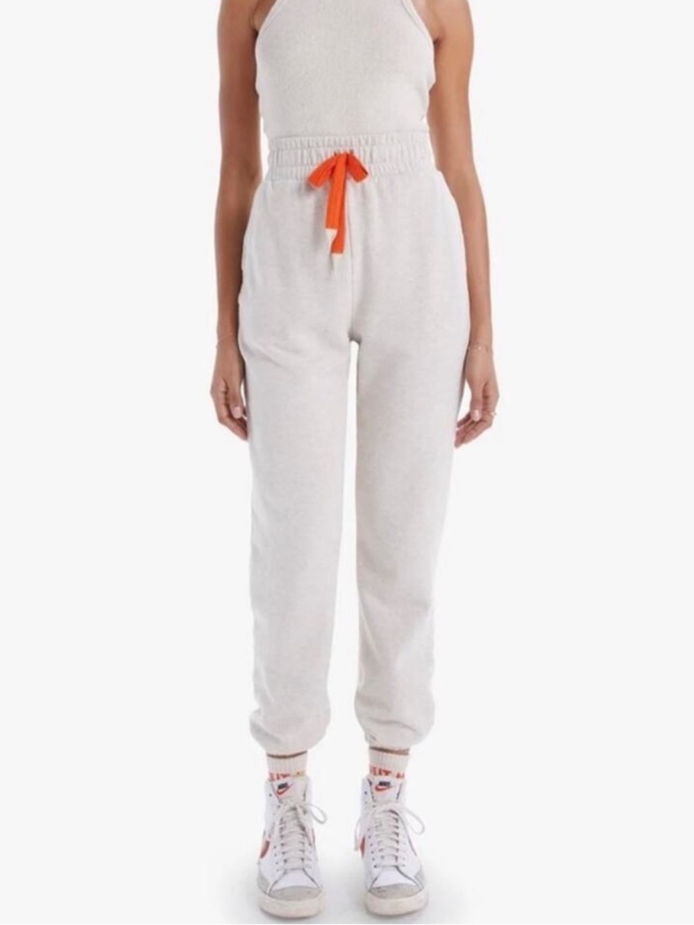 MOTHER Knockout Cotton Joggers with Orange Drawstring
